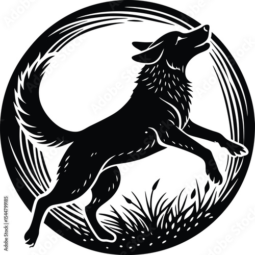 Tribal black and white animal vector illustration featuring a wild cat and mouse, a fierce wolf, and a majestic lion head silhouette design