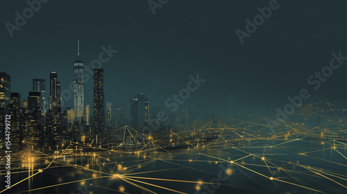 Wallpaper Mural sunrise Aerial view of Smart digital Innovation city with connection network reciprocity over the cityscape. of future smart wireless digital city and social media networking systems that connects

 Torontodigital.ca