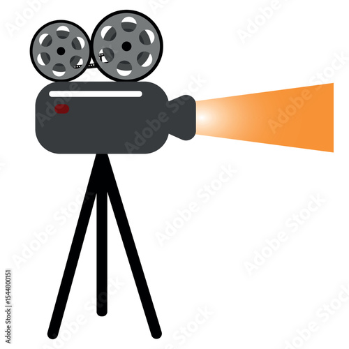 Vintage film projector on a tripod, casting a bright beam of light—ideal for cinema, movie night themes, retro entertainment, or film industry visuals.