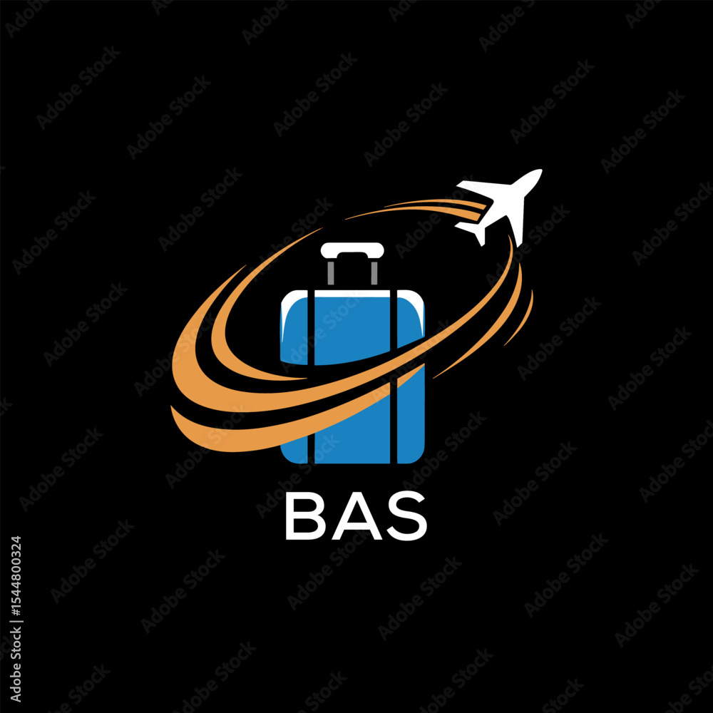 Fototapeta premium Creative Travel Logo Design with Suitcase and Airplane Icon – BAS Travel Brand Concept 