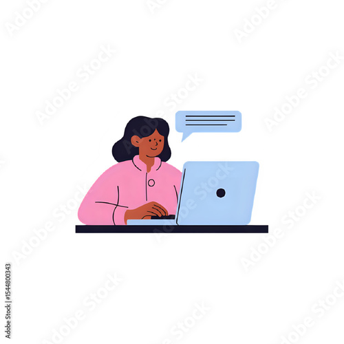 Woman Using Laptop, Online Communication Illustration