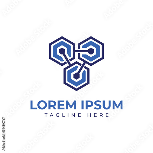 Technology hexagon solution logo design three hexagon circuit
