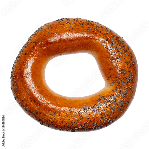 Vanilla bagel with poppy seeds on a white background.A steering wheel with a poppy on a white background.A bagel is a sweet bun.Bagel background.