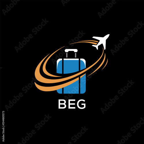 Creative Travel Logo Design with Suitcase and Airplane Icon – BEG Travel Brand Concept
