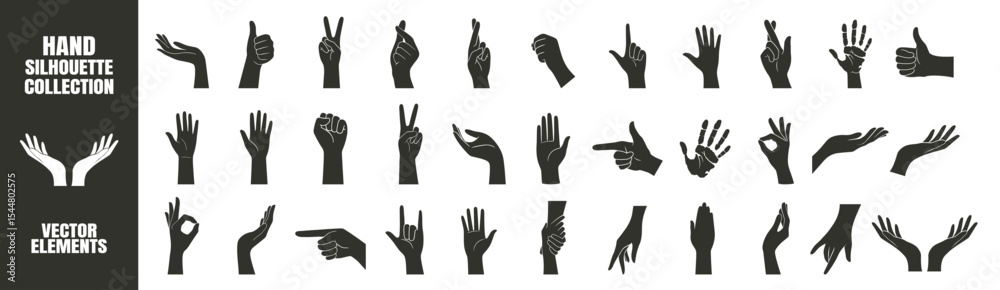 Fototapeta premium Hand Silhouette Collection. Vector Icons Set on Transparent Background