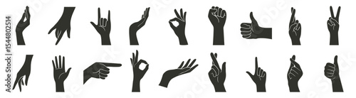 Hand Silhouette Collection. Vector Icons Set on Transparent Background
