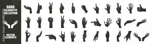 Hand Silhouette Collection. Vector Icons Set on Transparent Background