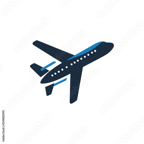 Airplane icon in blue and dark colors for travel and transportation  