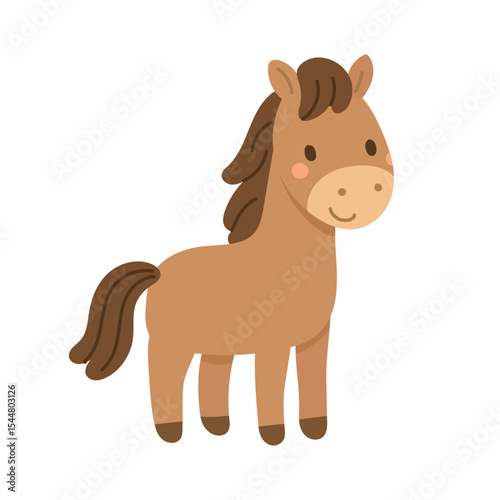 Cute brown horse with fluffy mane, sweet expression, and gentle posture. Great for kids’ farm themes and pony illustrations.