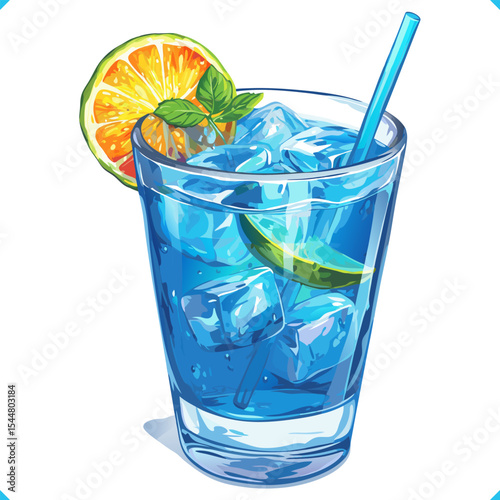 Flat vector illustration of cocktail on white background. Vector illustration of summer beverage on white background