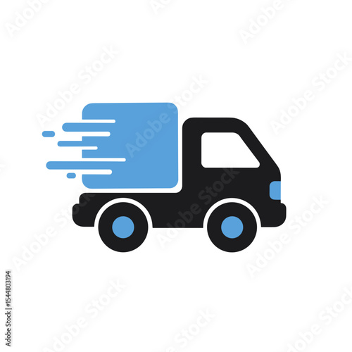 Delivery truck icon in modern black and blue color scheme  