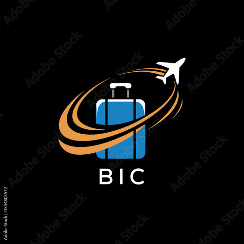 Creative Travel Logo Design with Suitcase and Airplane Icon – BIC Travel Brand Concept
