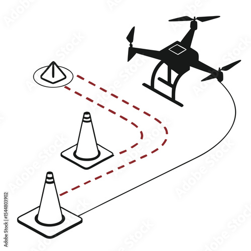 Drone Navigating Obstacle Course Black Silhouette