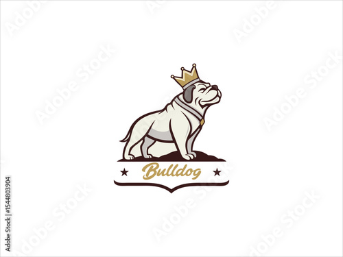 White Bulldog Wearing a Gold Crown Vector Illustration Mascot Logo Design 1