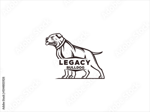 Black and White Vector Illustration of a Bulldog Standing Legacy Bulldog Text Below canine animal