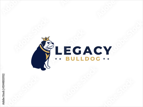 Bulldog wearing a crown and collar gold and navy blue logo design Legacy Bulldog V E C T O R king royal