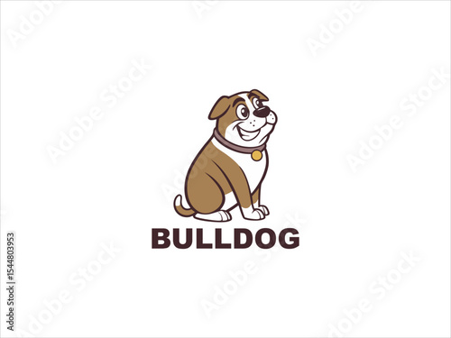 Brown and White Bulldog Cartoon V E C T O R Illustration Sitting Dog Breed Mascot Logo Design vector