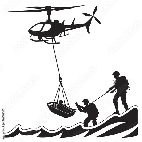Drone Rescue Operation Black Silhouette Concept