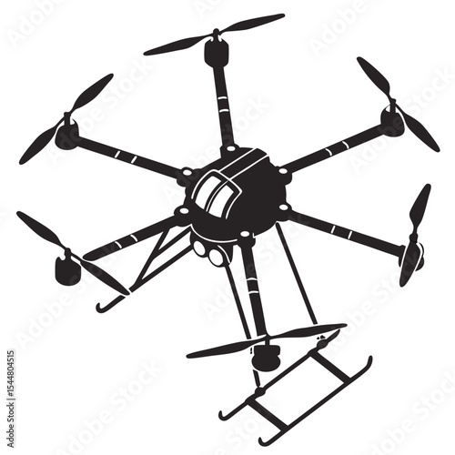 Hexacopter Drone Black Silhouette Vector Design