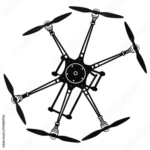 Hexacopter Drone Design Black Silhouette Vector
