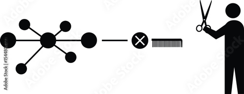 Network disconnection concept with human figure holding scissors, symbolizing internet cut, data censorship, connection termination, digital isolation, online restriction, social media ban, 
