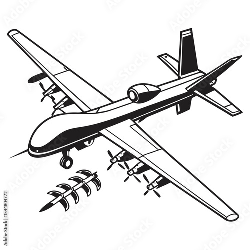 Military Drone Black Silhouette With Missiles