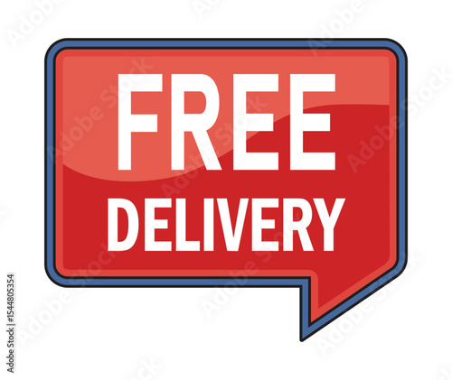 Free delivery red speech bubble icon: a prominent graphic for e-commerce, shipping promotions, and online shopping offers