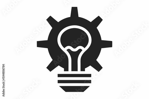 Simple Gear Light Bulb Vector Icon Representing Technical Innovation and Creativity