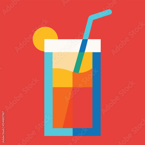 Colorful Fizzy Drink Flat Design vector illustration of a cocktail