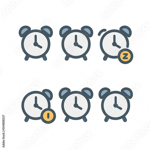 Alarm Clock Icons Sleep, Wake, Snooze - Vector Illustration