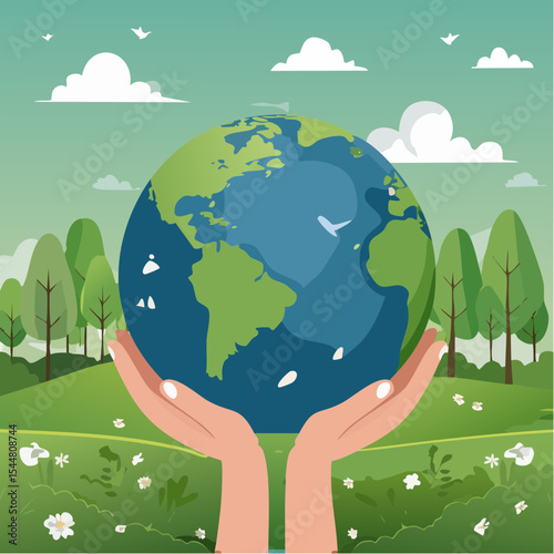 Save the Earth Concept with Hands Holding Green Planet
