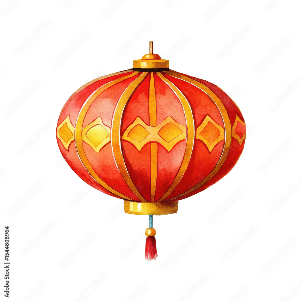 Obraz premium Chinese lantern, red and gold, ornate design, spherical shape, traditional decoration