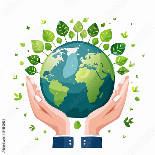 Save the Earth Concept with Hands Holding Green Planet