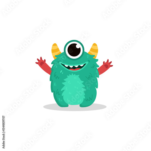 Cute cartoon monster on white background. Happy Alien. Funny monster in flat style. Vector illustration.

