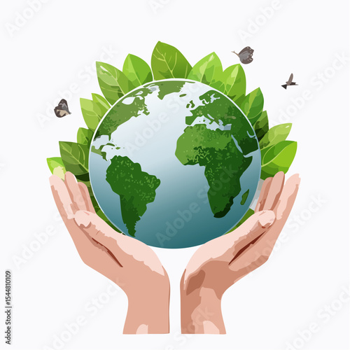 Save the Earth Concept with Hands Holding Green Planet