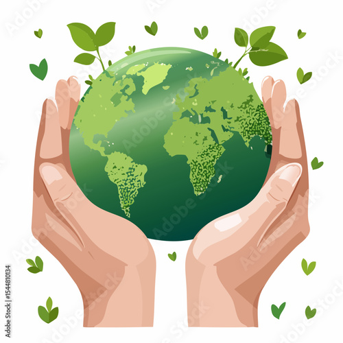 Save the Earth Concept with Hands Holding Green Planet