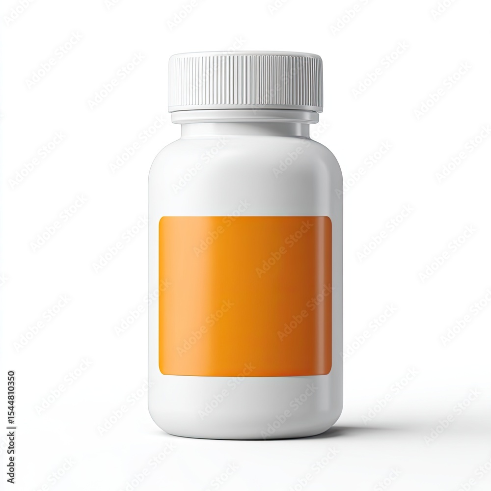 Obraz premium White Bottle with Orange Label for Supplement or Medicine Product