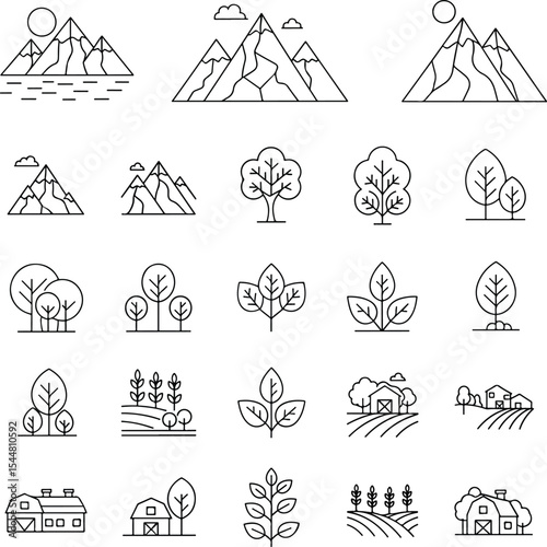 Vector black flat nature icons on white