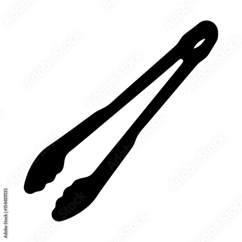 Isolated black silhouette illustration of kitchen tongs on a white background