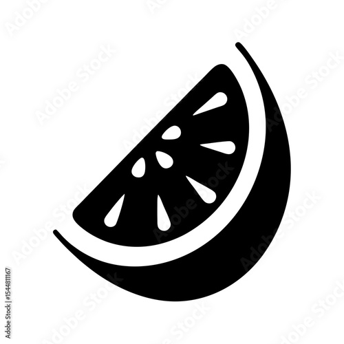Stylized Black Silhouette of an Orange Slice with Visible Seeds and Skin