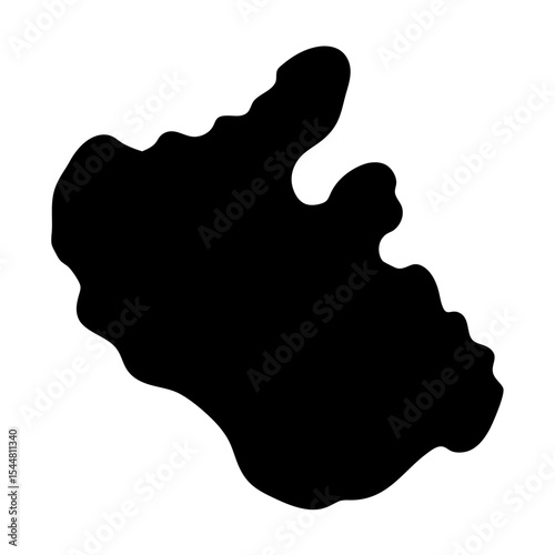 Black irregular blob on white background with textured edges and smooth surface