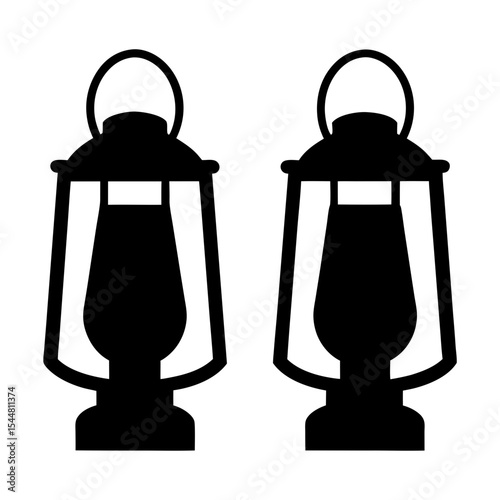 Two silhouettes of vintage kerosene lanterns in black and white design