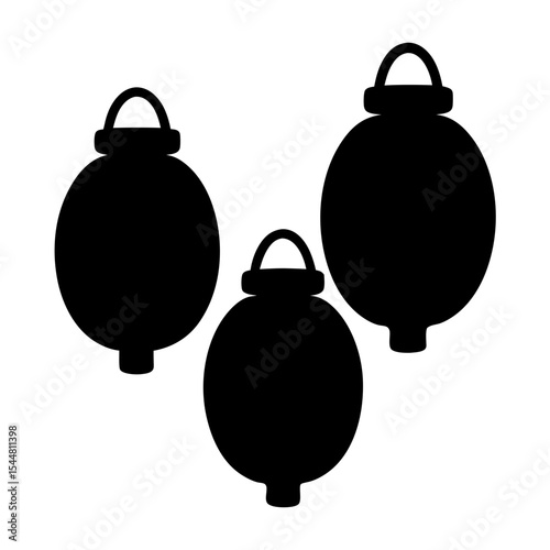 Silhouette illustration of three vintage apothecary jars with handles in black