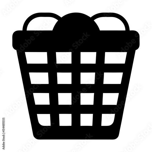 Black silhouette illustration of a laundry basket brimming with clean white laundry