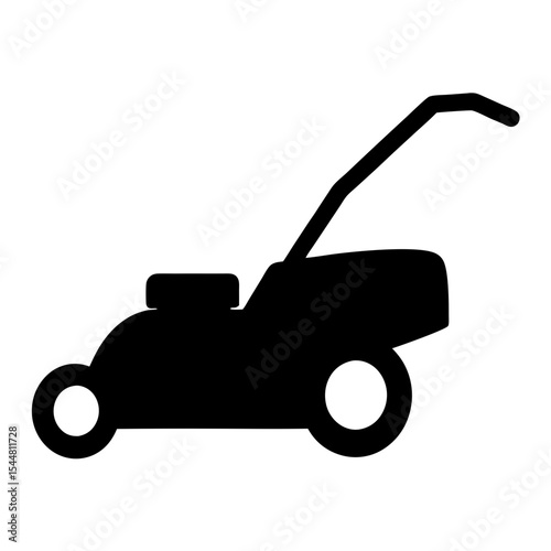 Simple lawn mower silhouette illustration, lawn care and gardening equipment, black outline