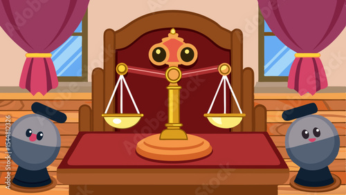 Professional legal scene over vintage wooden table in pink background vector illustration 
