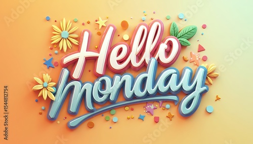 Hello Monday with Flowers and Stars