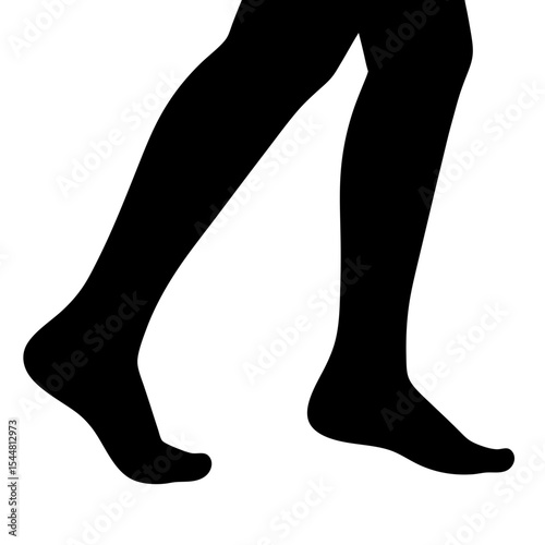 Black silhouette of human legs and feet stepping or walking in motion