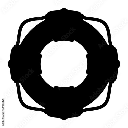 A bold silhouette of a classic life preserver ring in solid black
