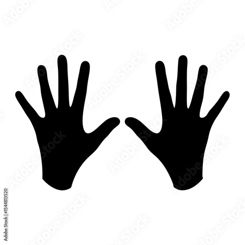 Black silhouette of two human hands with fingers spread apart on white